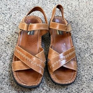 Josef Seibel Tan Leather Sandals w Stitch Detail Sz 40 The European Comfort Shoe